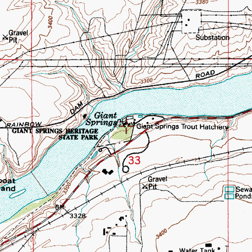 Topographic Map of Giant Springs Trout Hatchery, MT