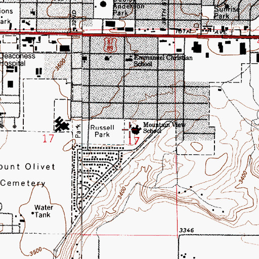 Topographic Map of Mountain View School, MT