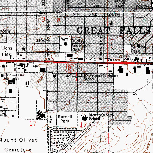 Topographic Map of Emmanuel Christian School, MT