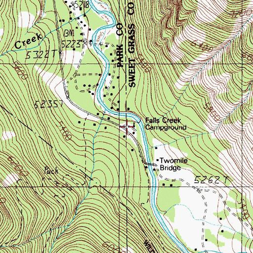 Topographic Map of Falls Creek Campground, MT
