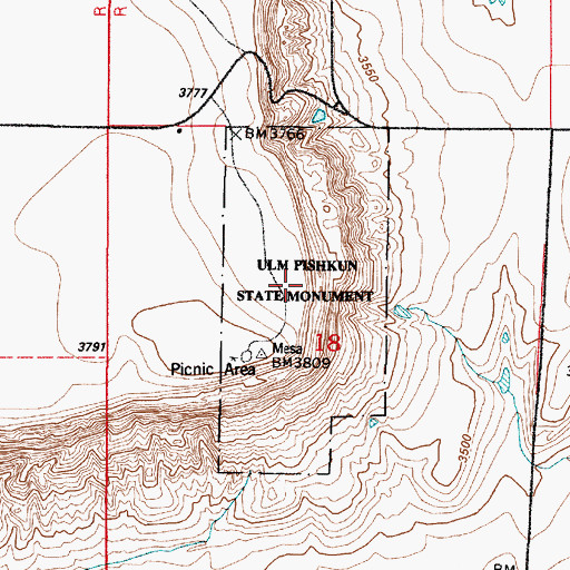 Topographic Map of First Peoples Buffalo Jump State Park, MT