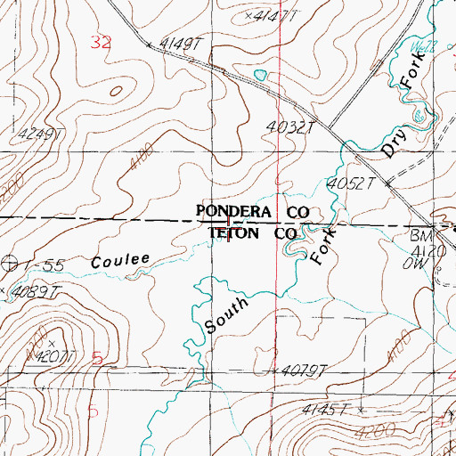 Topographic Map of Bills Coulee, MT