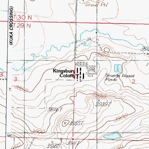 Topographic Map of Kingsbury Colony, MT