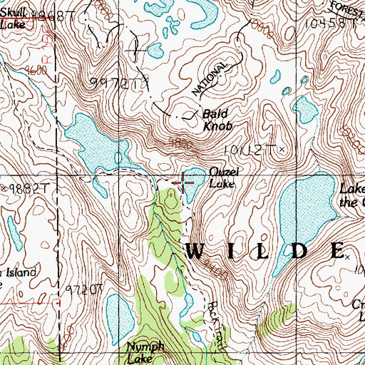 Topographic Map of Ouzel Lake, MT