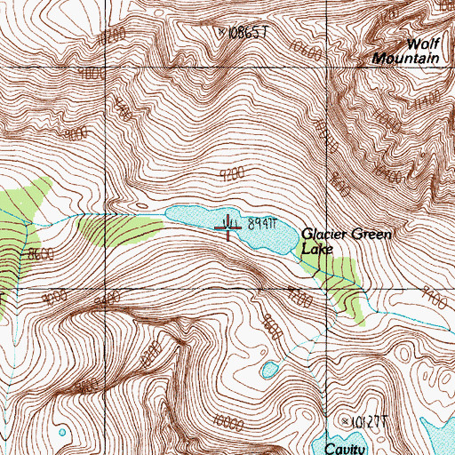 Topographic Map of Glacier Green Lake, MT
