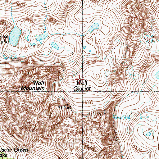 Topographic Map of Wolf Glacier, MT