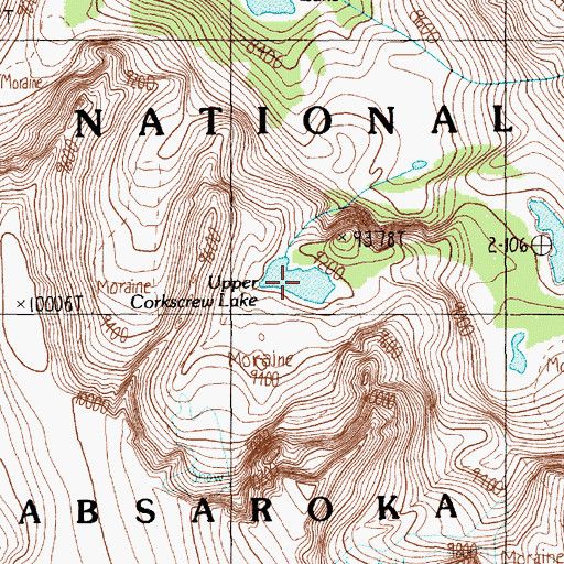 Topographic Map of Upper Corkscrew Lake, MT