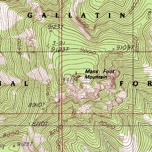Topographic Map of Mans Foot Mountain, MT