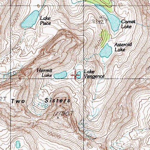 Topographic Map of Lake Vengence, MT