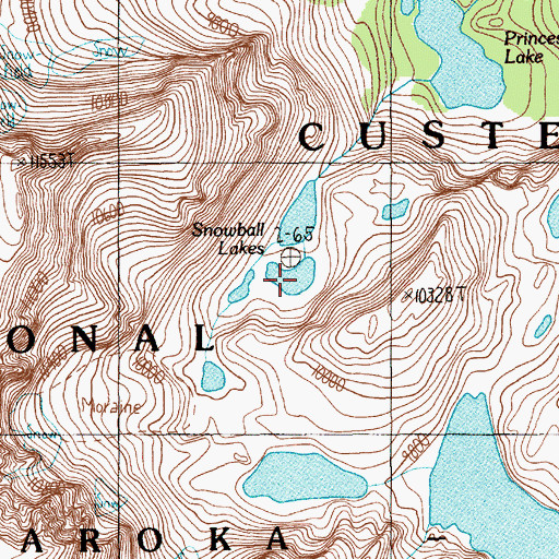 Topographic Map of Snowball Lakes, MT