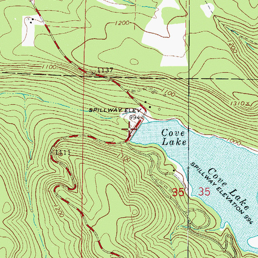 Topographic Map of Cove Lake Dam, AR