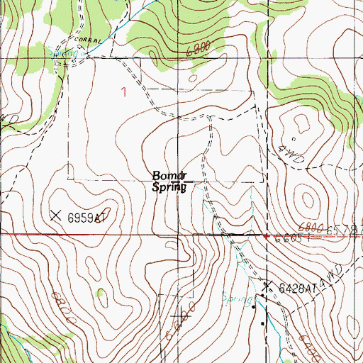 Topographic Map of Bomar Spring, MT
