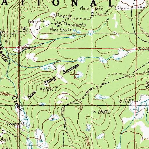 Topographic Map of Sure Thing Swamps, MT