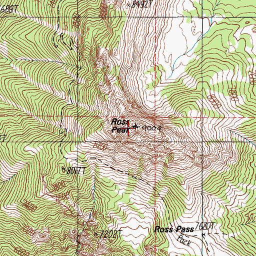 Topographic Map of Ross Peak, MT