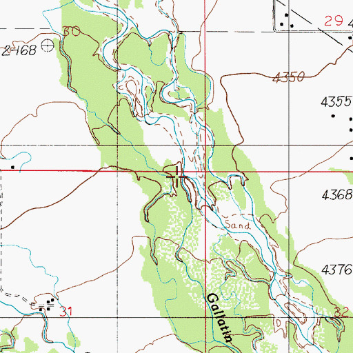 Topographic Map of Gallatin Overflow Channel, MT