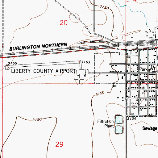 Topographic Map of Liberty County Airport, MT