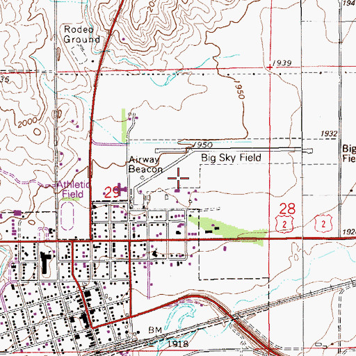 Topographic Map of Big Sky Field, MT