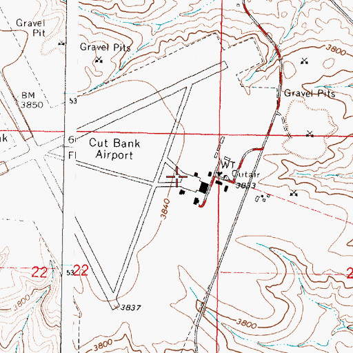 Topographic Map of Cut Bank International Airport, MT