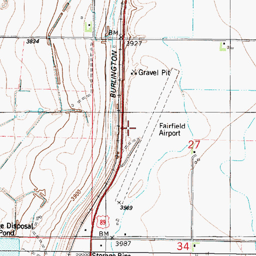 Topographic Map of Fairfield Airport, MT