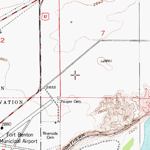 Topographic Map of Fort Benton Airport, MT