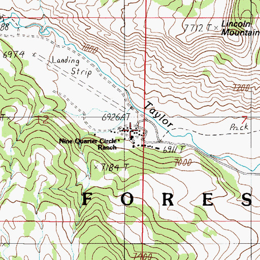 Topographic Map of Nine Quarter Circle Ranch Airport, MT