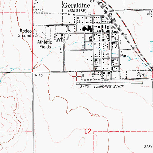 Topographic Map of Geraldine Airport, MT