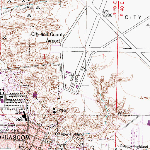 Topographic Map of Wokal Field/Glasgow International Airport, MT