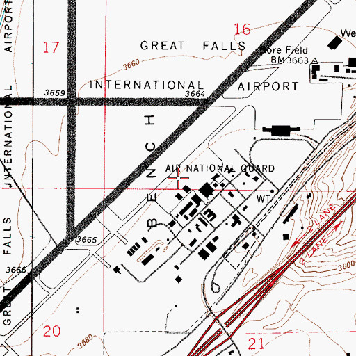 Topographic Map of Great Falls International Airport, MT