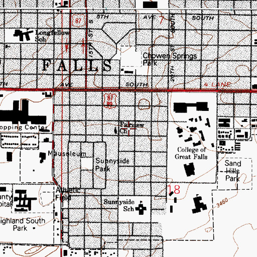 Topographic Map of Montana Deaconess Medical Center Heliport, MT
