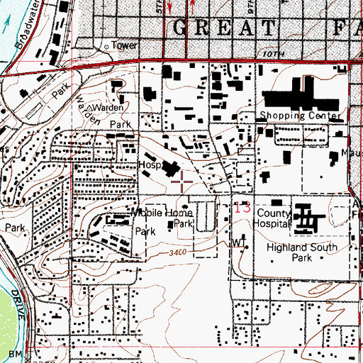 Topographic Map of Columbus Hospital Heliport, MT