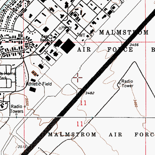 Topographic Map of Malmstrom Air Force Base, MT