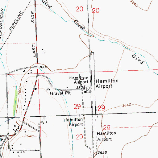 Topographic Map of Ravalli County Airport, MT