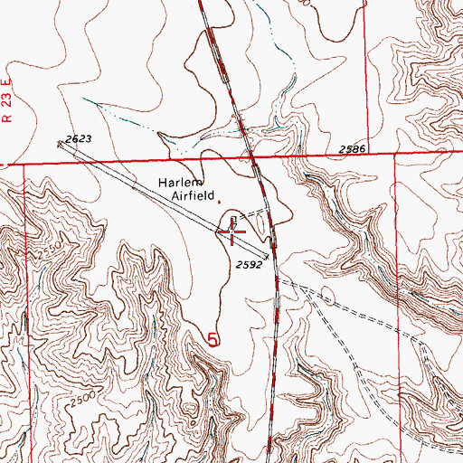 Topographic Map of Harlem Airport, MT
