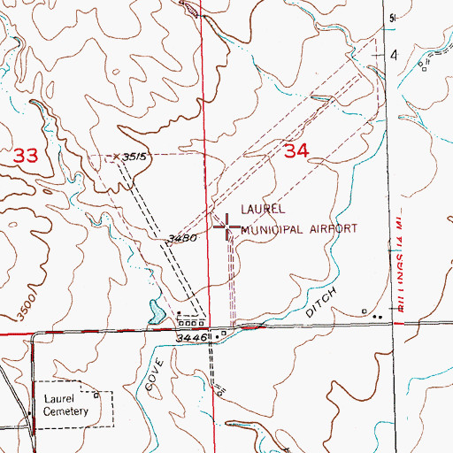 Topographic Map of Laurel Municipal Airport, MT