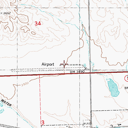Topographic Map of Lavina Airport, MT