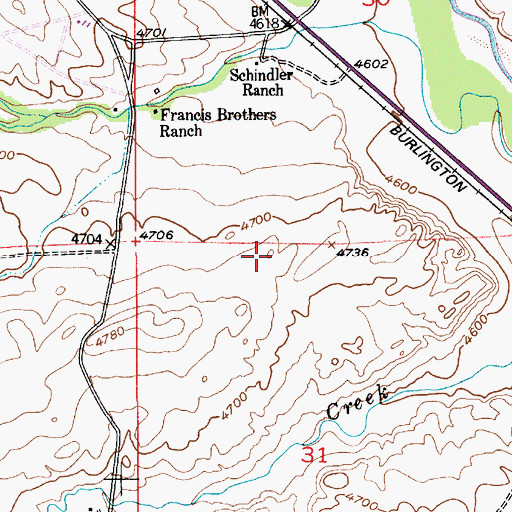 Topographic Map of Foster Ranches Airport (historical), MT