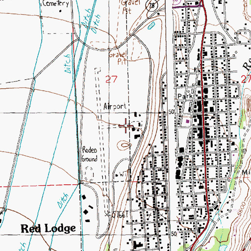 Topographic Map of Red Lodge Airport, MT
