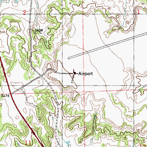 Topographic Map of Roundup Airport, MT