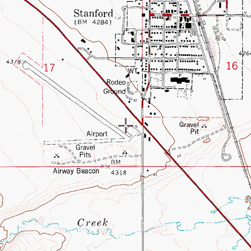 Topographic Map of Stanford/Biggerstaff Field, MT
