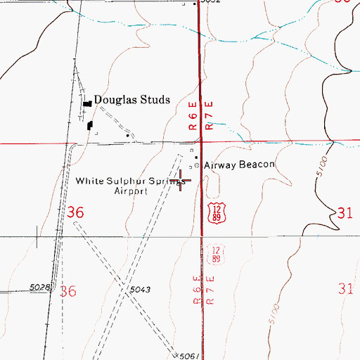 Topographic Map of White Sulphur Springs Airport, MT