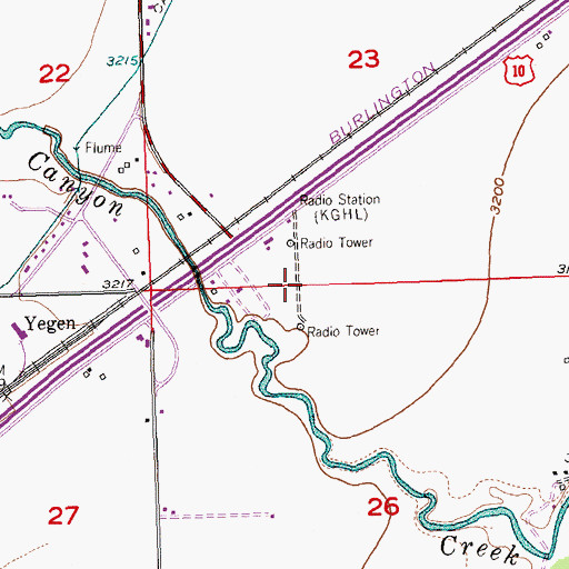 Topographic Map of KGHL-AM (Billings), MT