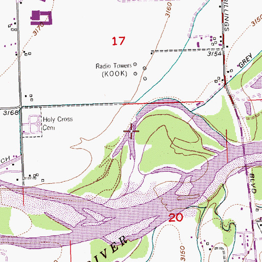 Topographic Map of KCTR-AM (Billings), MT