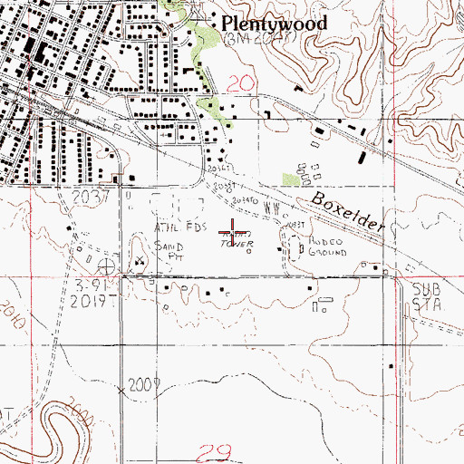 Topographic Map of KATQ-AM (Plentywood), MT