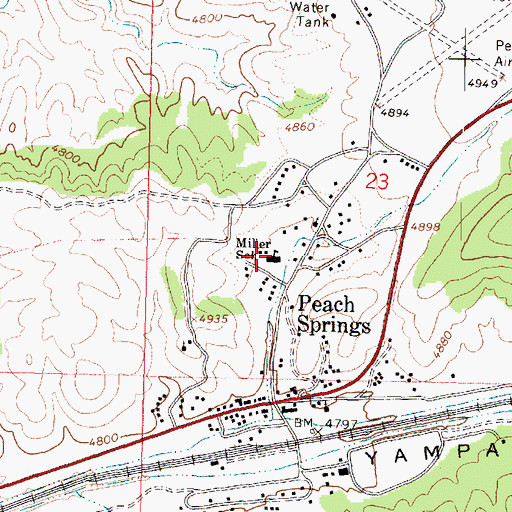 Topographic Map of Peach Springs School, AZ