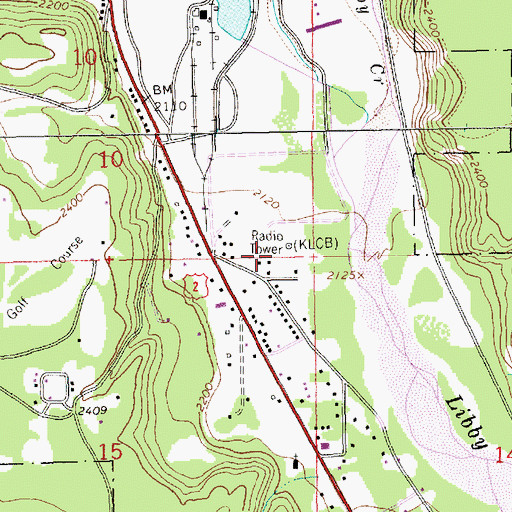 Topographic Map of KLCB-AM (Libby), MT