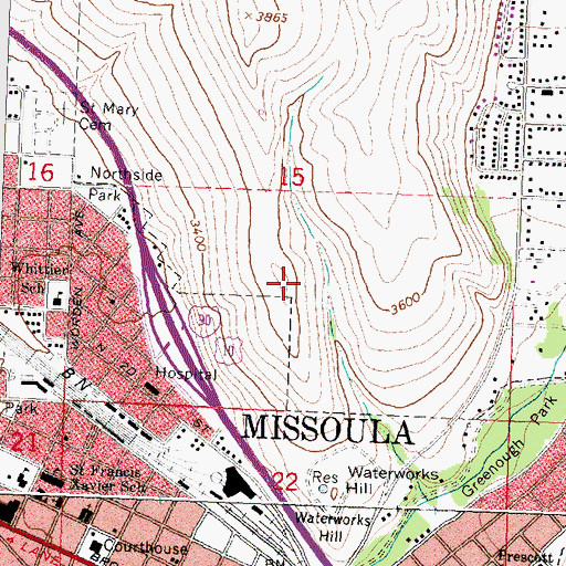 Topographic Map of KYLT-AM (Missoula), MT
