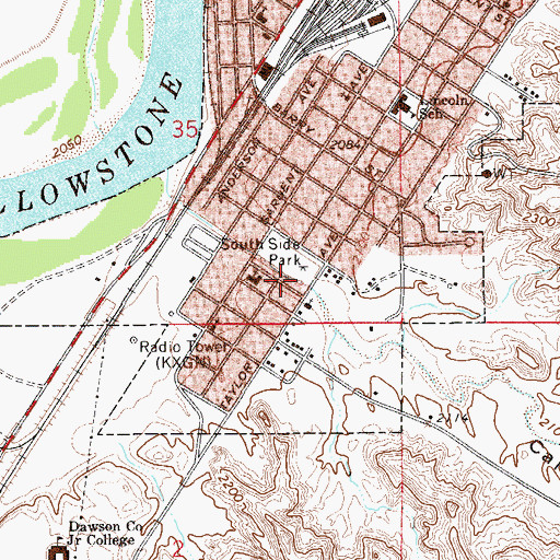 Topographic Map of KXGN-AM (Glendive), MT
