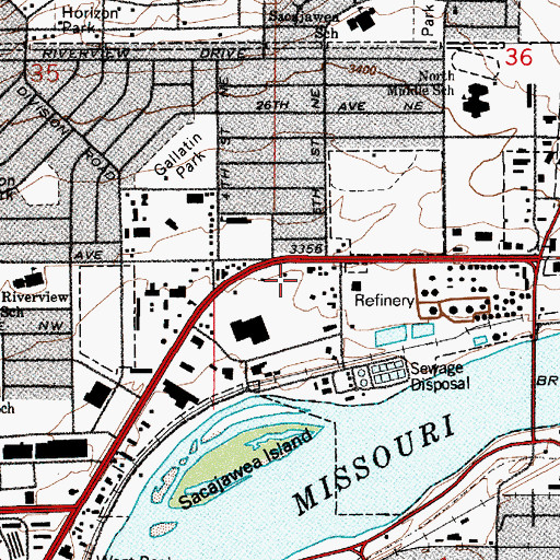 Topographic Map of KQDI-AM (Great Falls), MT