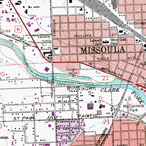 Topographic Map of KGRZ-AM (Missoula), MT