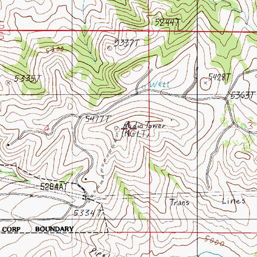 Topographic Map of KBOZ-FM (Bozeman), MT